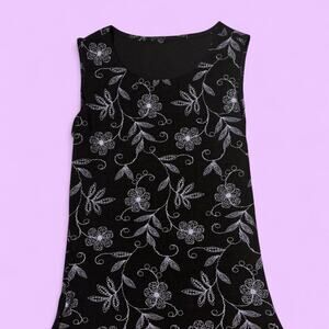 Black and white floral tank top size medium